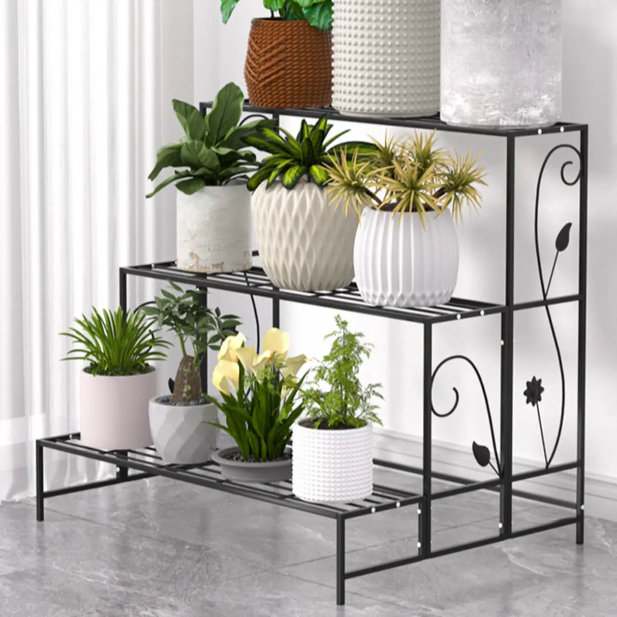 Indoor Rectangular Metal Frame Mesh Plant Stand White Image - 3