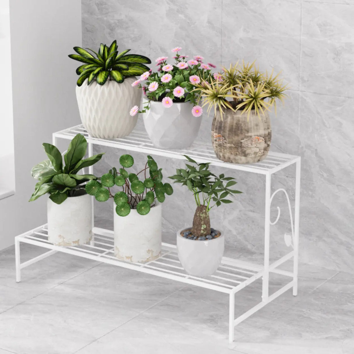 Indoor Rectangular Metal Frame Mesh Plant Stand White Image - 6
