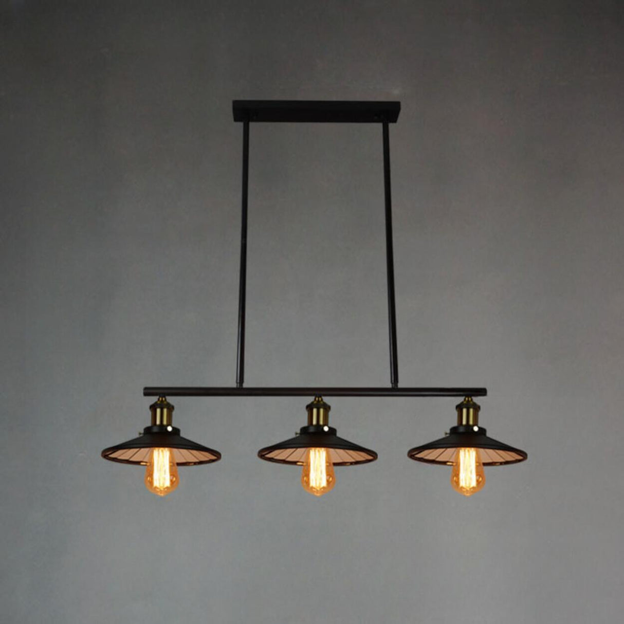 Industrial 3-Light Black Cone Island Pendant Light Image - 8