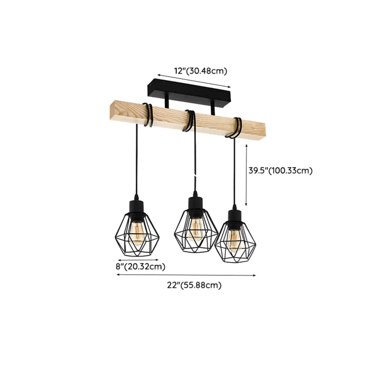 Industrial 3-Light Geometric Cage Island Pendant Light