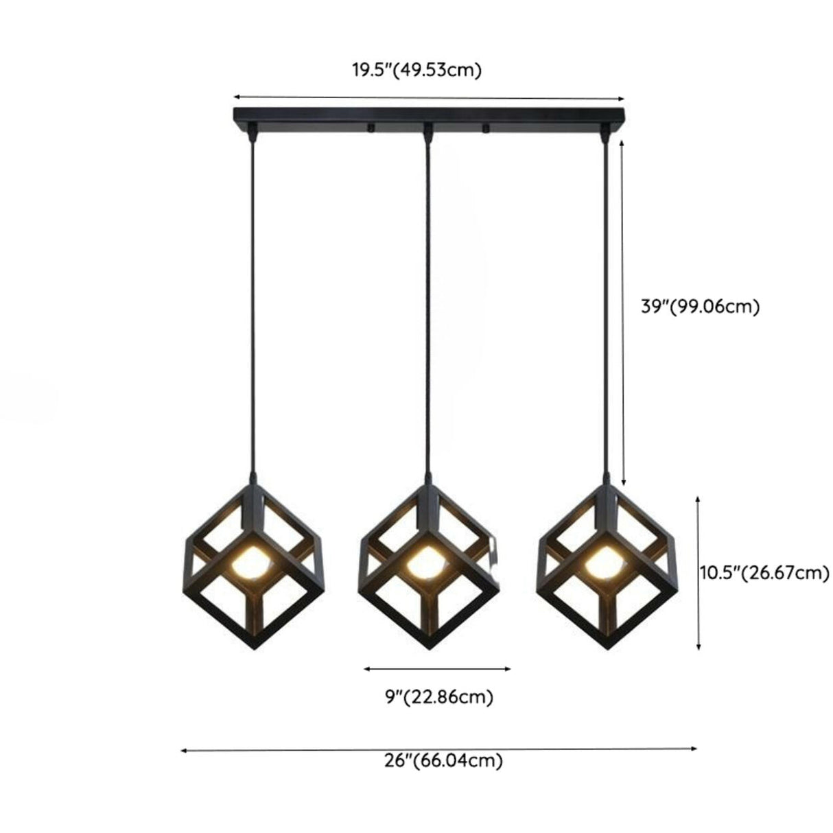 Industrial 3 Light Metal Black Cube Pendant Light Image - 18