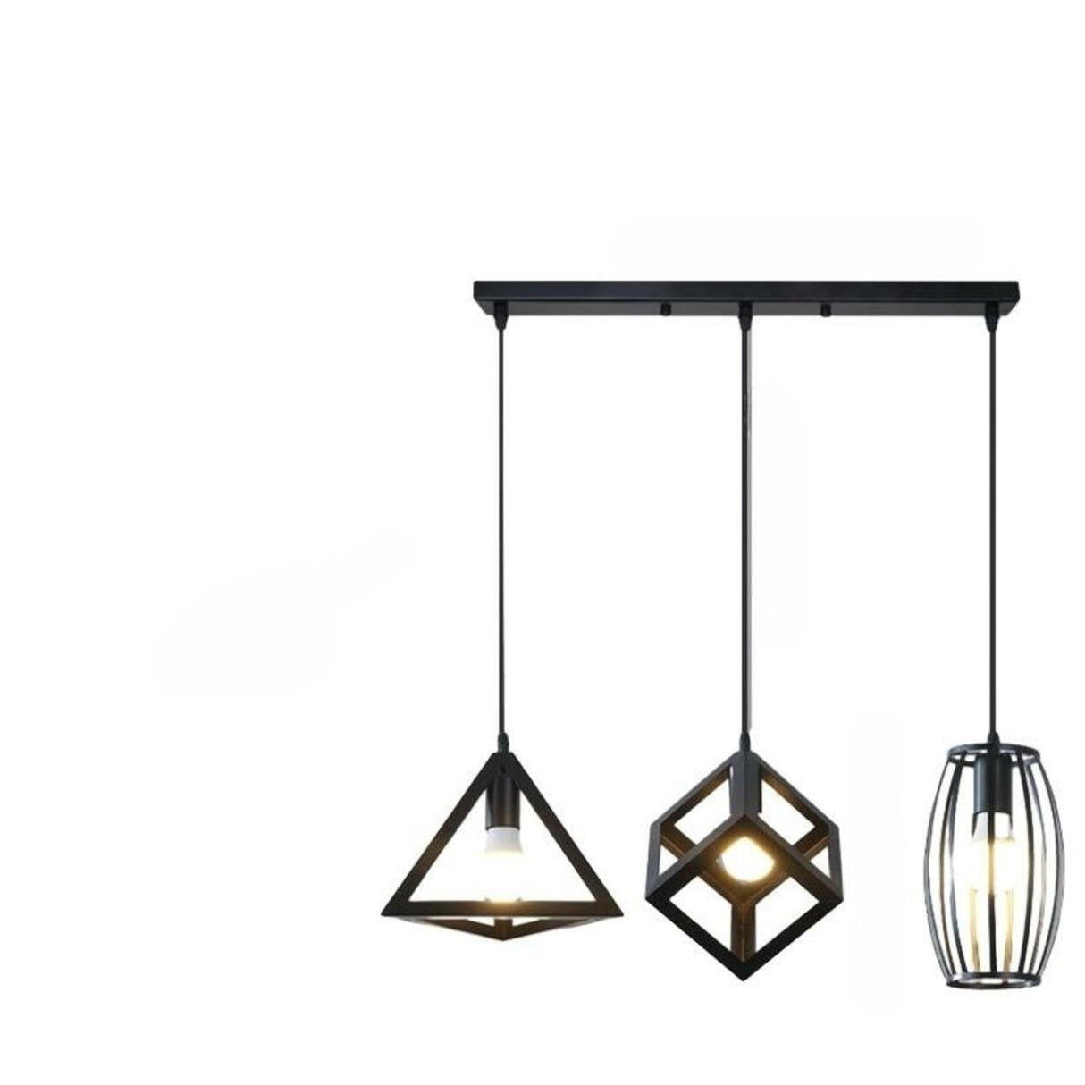 Industrial 3 Light Metal Black Cube Pendant Light Image - 7