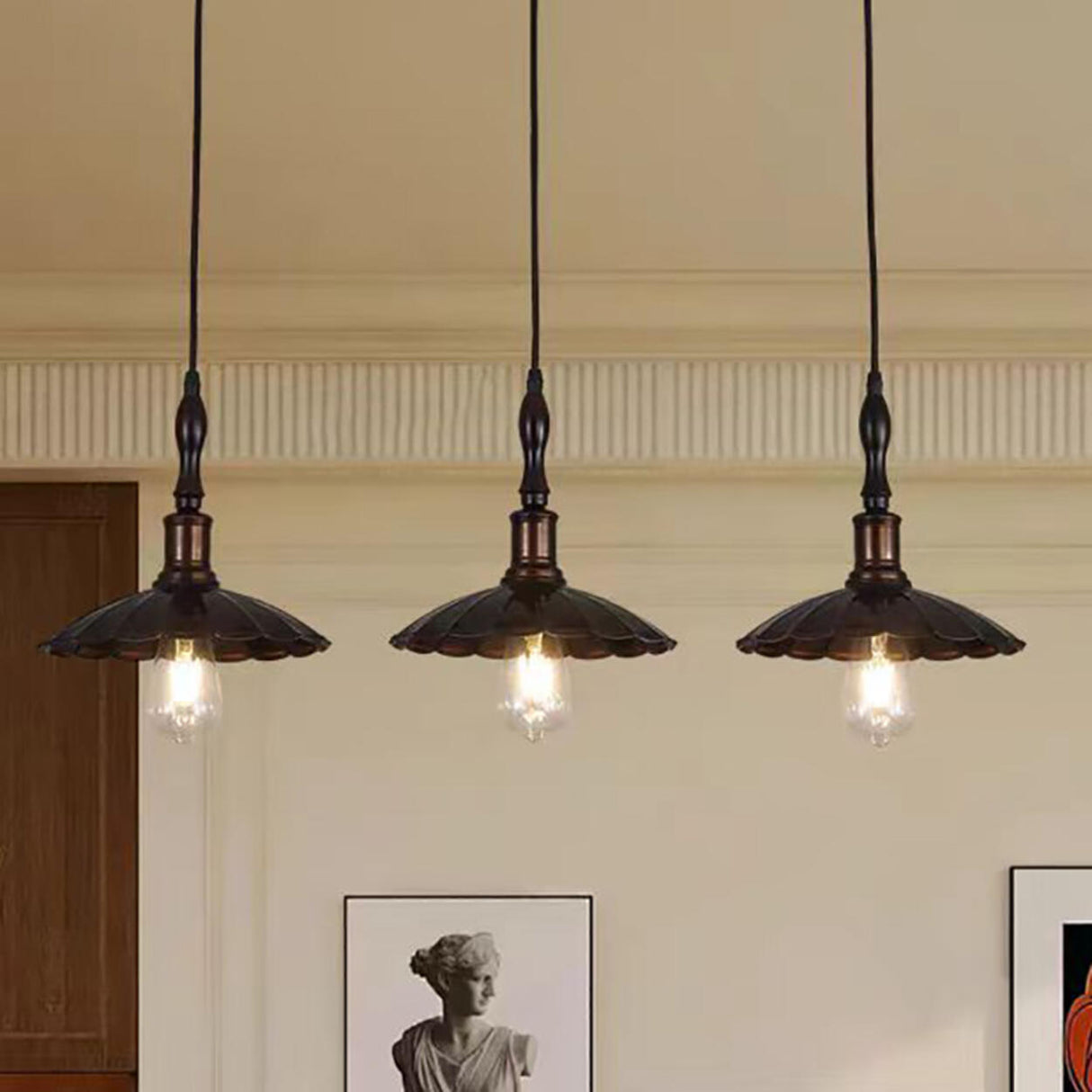 Industrial 3-Light Scalloped Island Pendant Light Image - 4