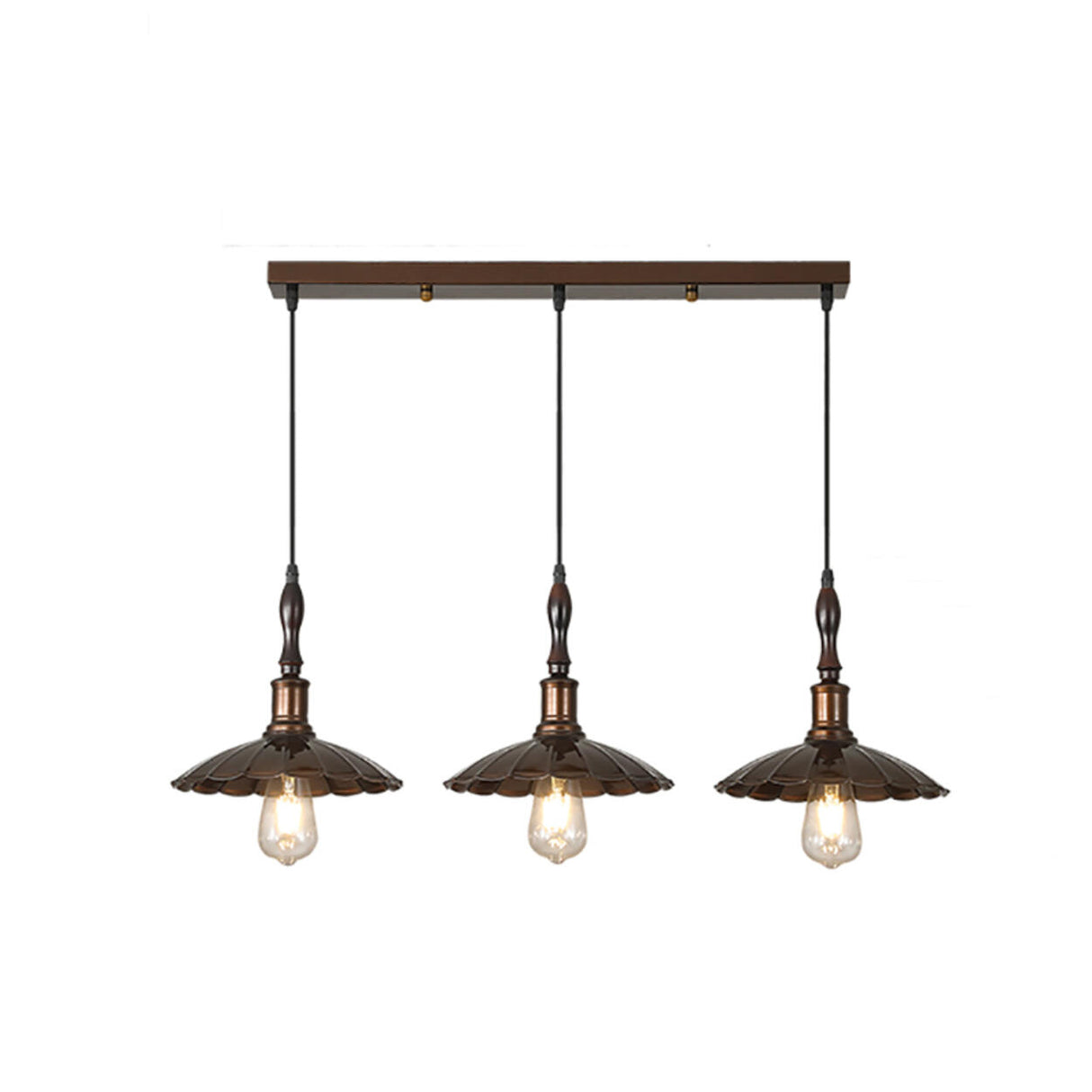 Industrial 3-Light Scalloped Island Pendant Light Image - 5