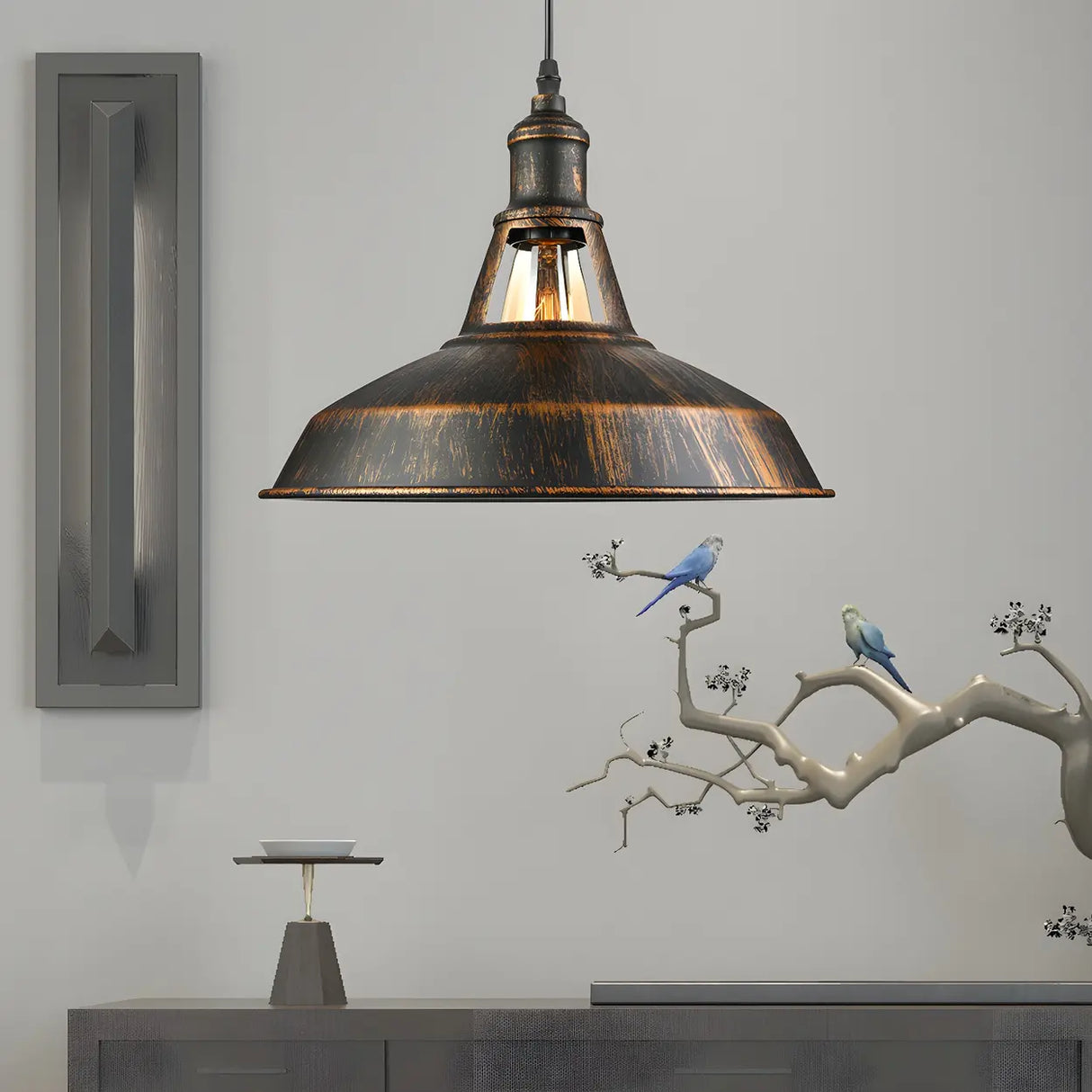 Industrial Aged Silver Rust Metal Barn Pendant Light Image - 1