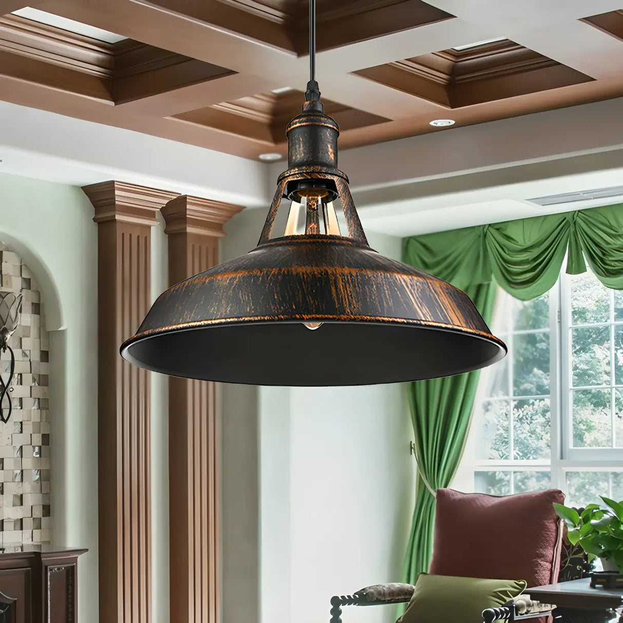 Industrial Aged Silver Rust Metal Barn Pendant Light Image - 2