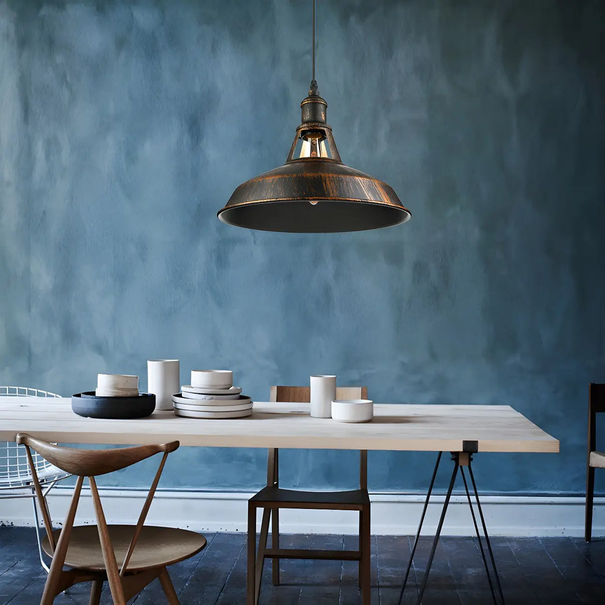 Industrial Aged Silver Rust Metal Barn Pendant Light Image - 3