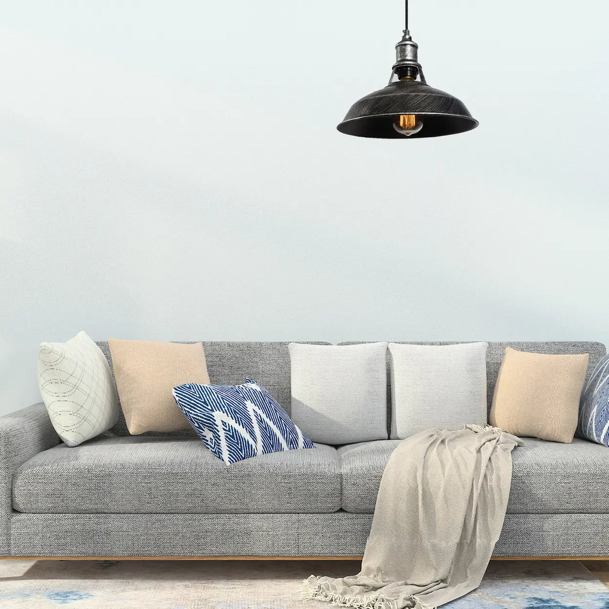 Industrial Aged Silver Rust Metal Barn Pendant Light Image - 5