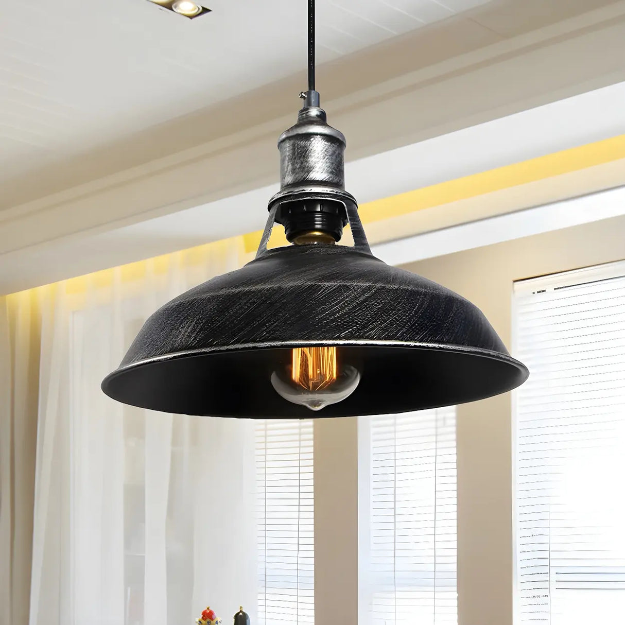 Industrial Aged Silver Rust Metal Barn Pendant Light Image - 6