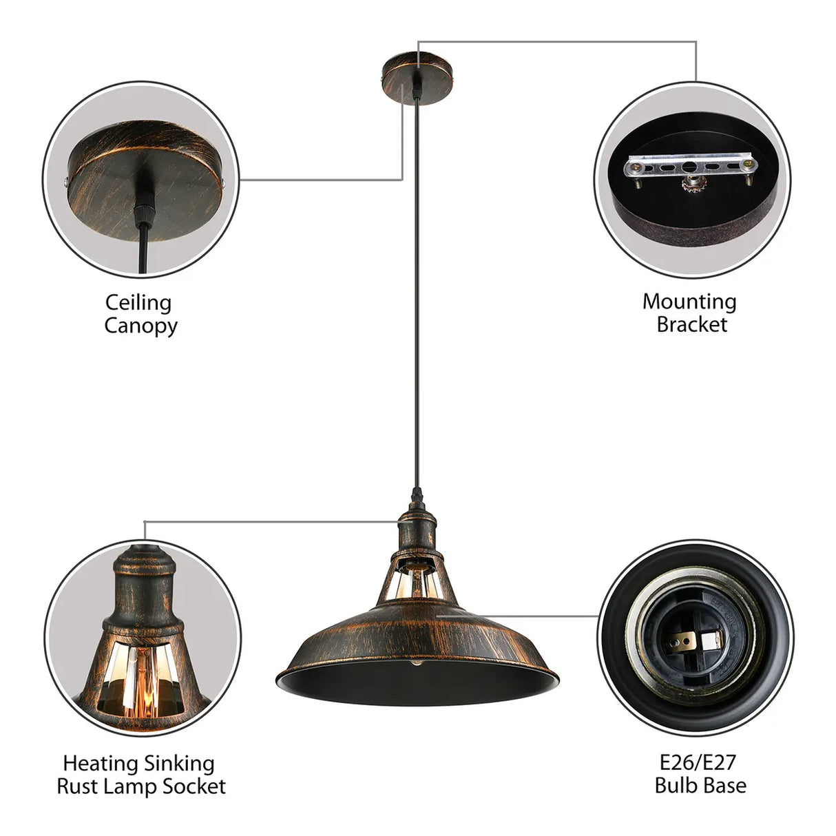 Industrial Aged Silver Rust Metal Barn Pendant Light Image - 9