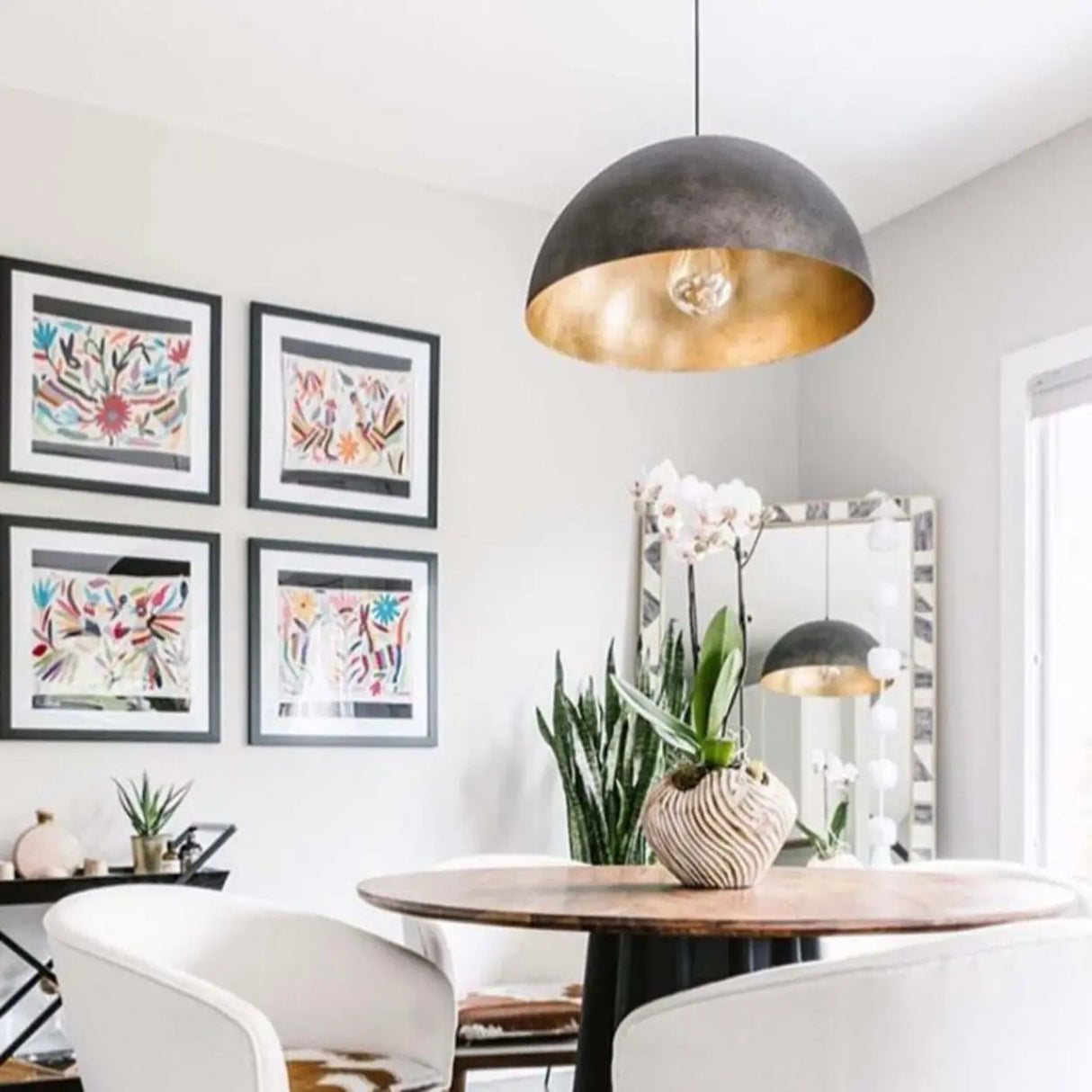 Industrial Black and White Metal Dome Pendant Light Image - 4