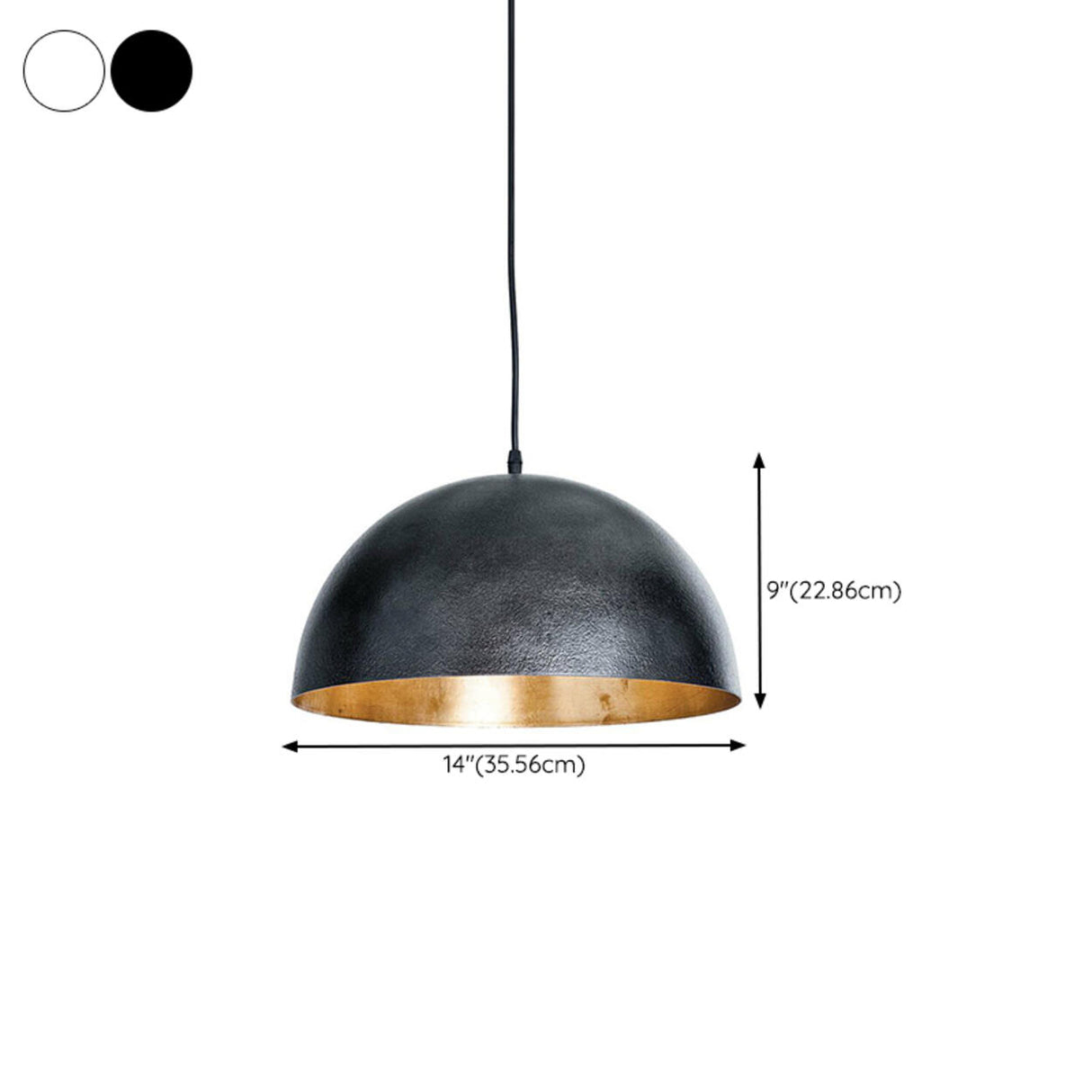 Industrial Black and White Metal Dome Pendant Light