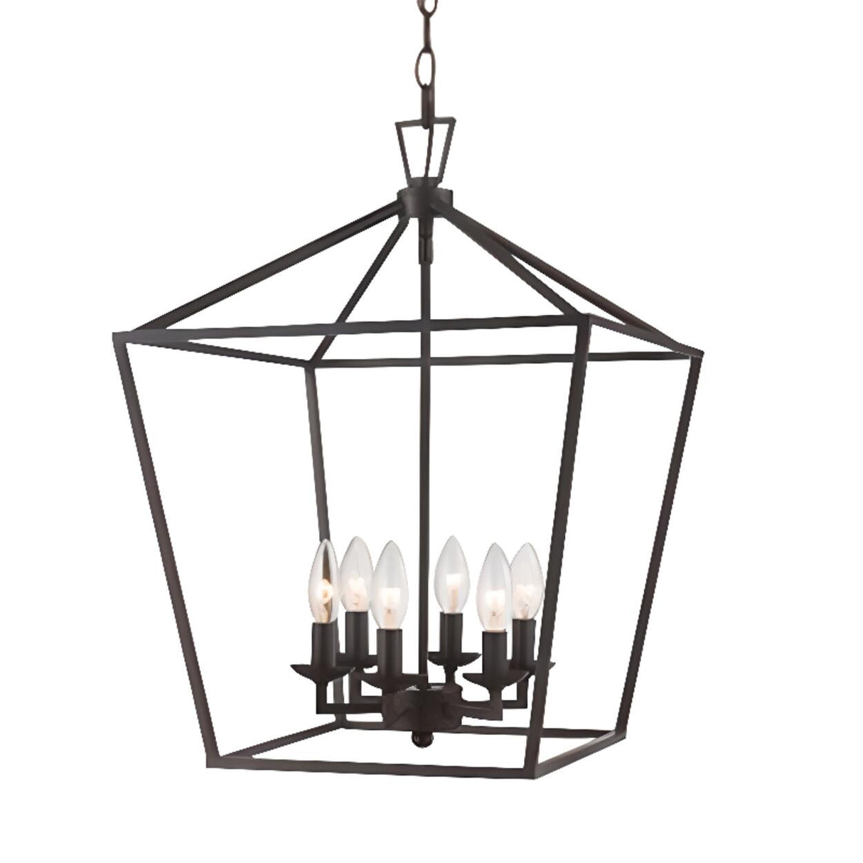 Industrial Black Iron Geometric Lantern Chandelier Image - 3