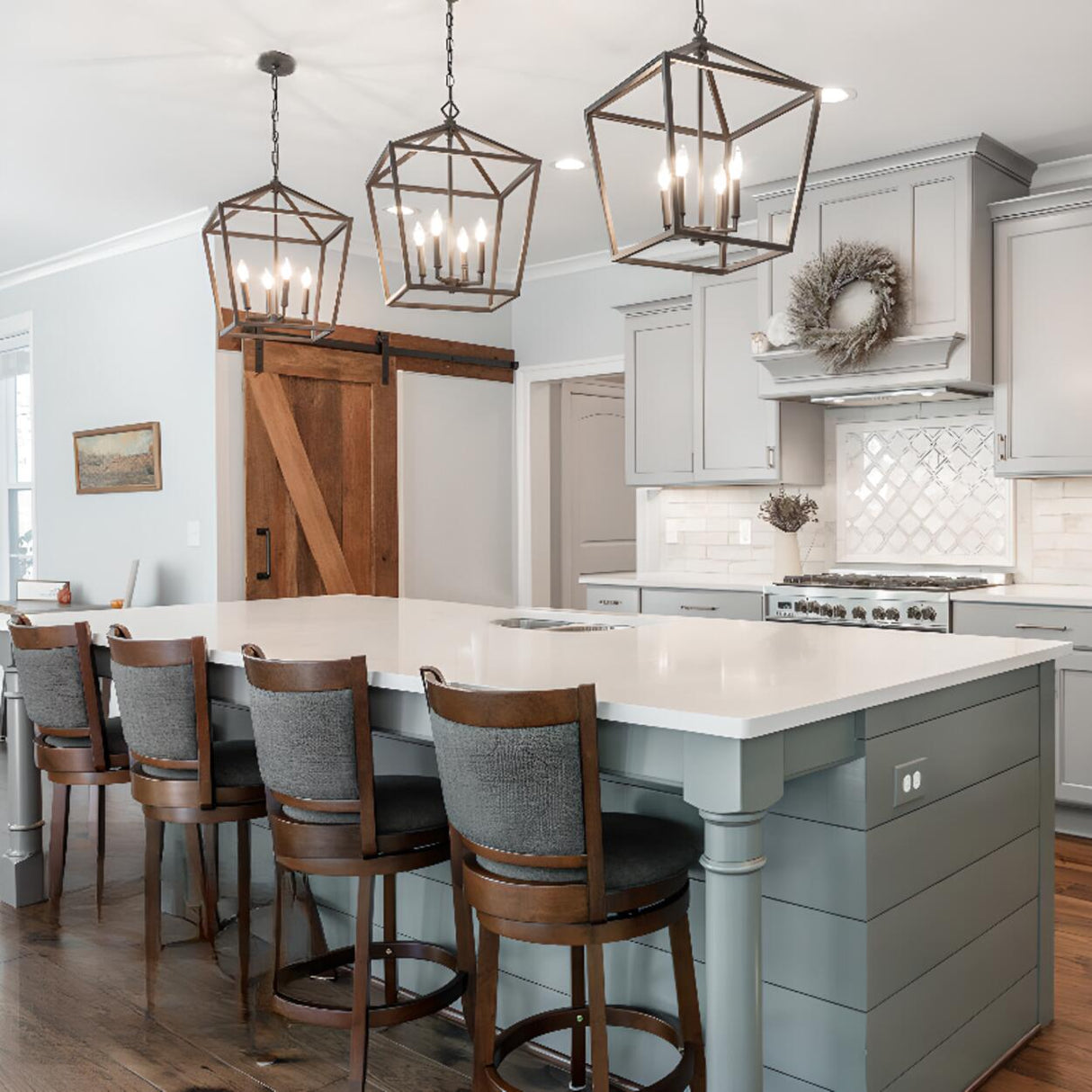 Industrial Black Iron Geometric Lantern Chandelier Image - 7