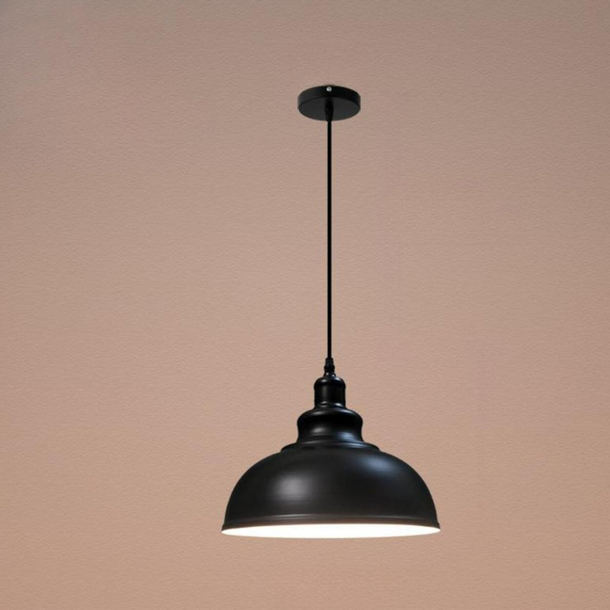 Industrial Black Metal Flat Dome Pendant Light Set Image - 10