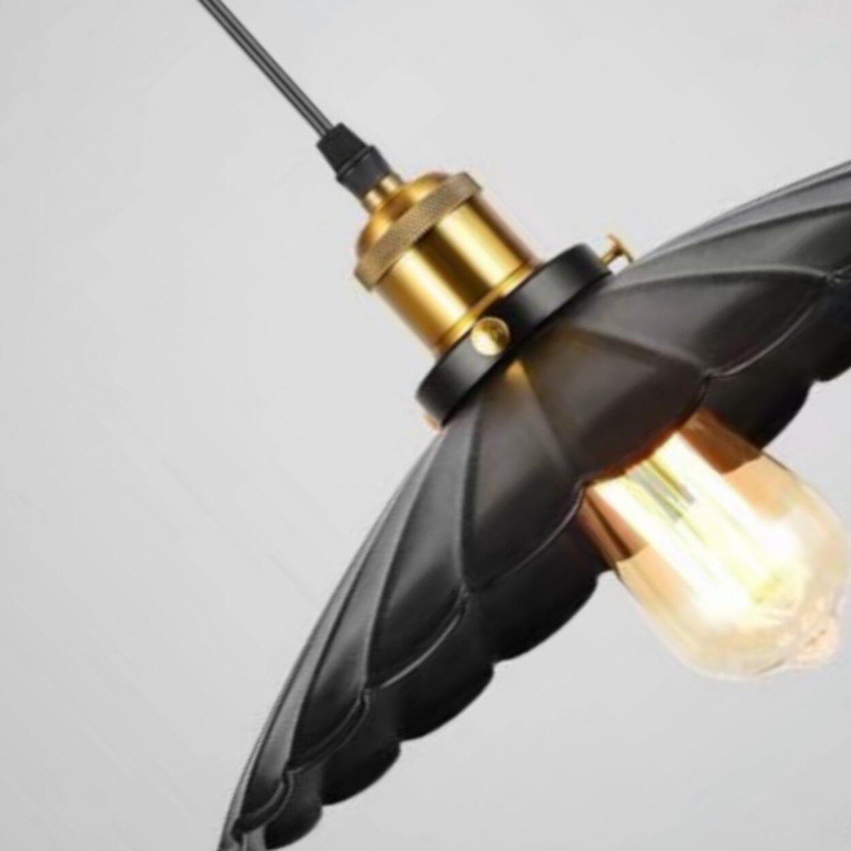 Industrial Black Metal Flat Dome Pendant Light Set Image - 11