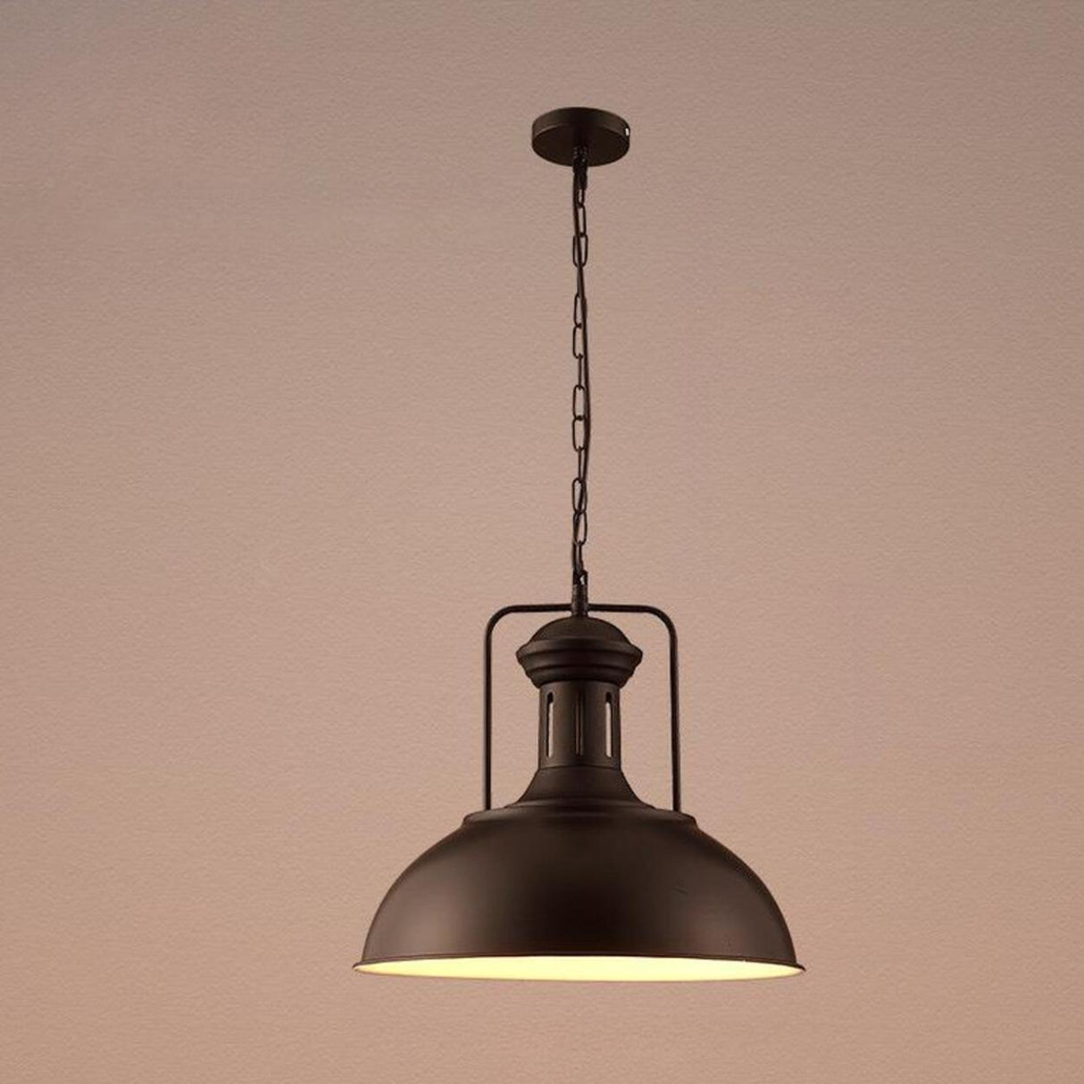 Industrial Black Metal Flat Dome Pendant Light Set Image - 5