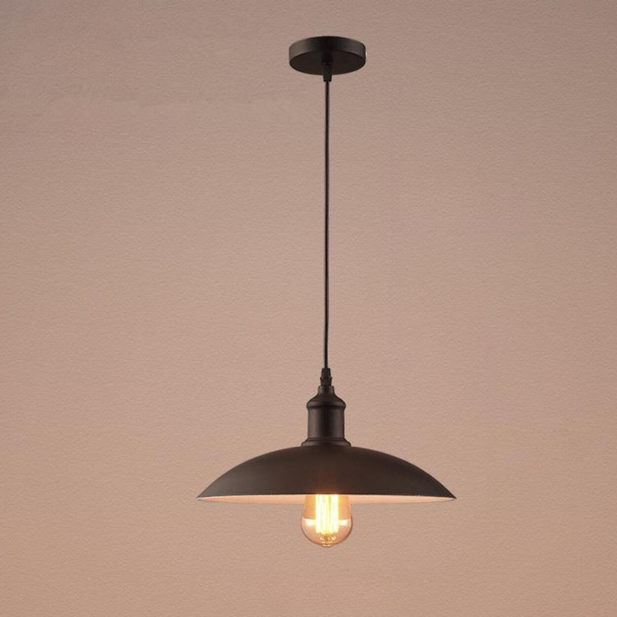 Industrial Black Metal Flat Dome Pendant Light Set Image - 6