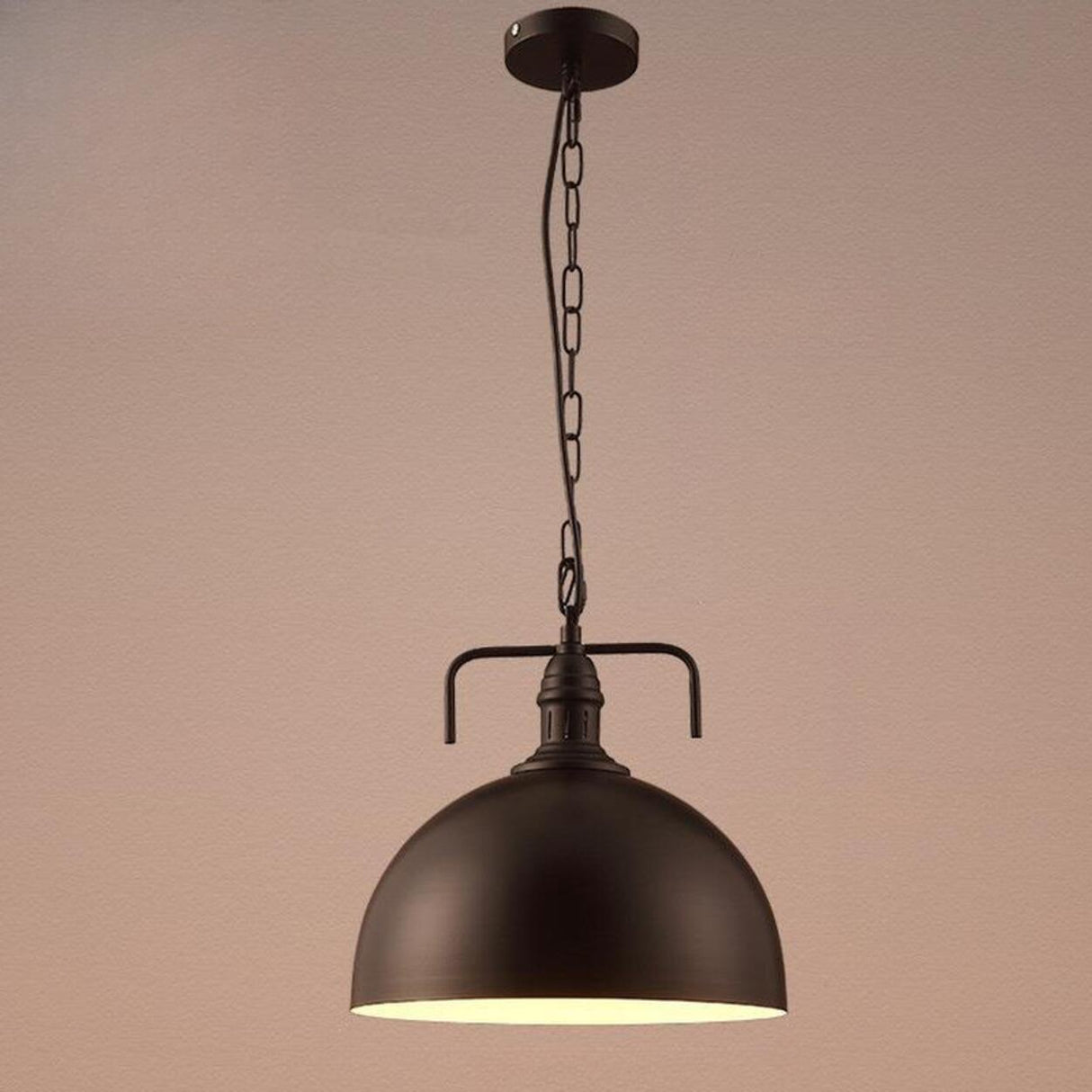 Industrial Black Metal Flat Dome Pendant Light Set Image - 7