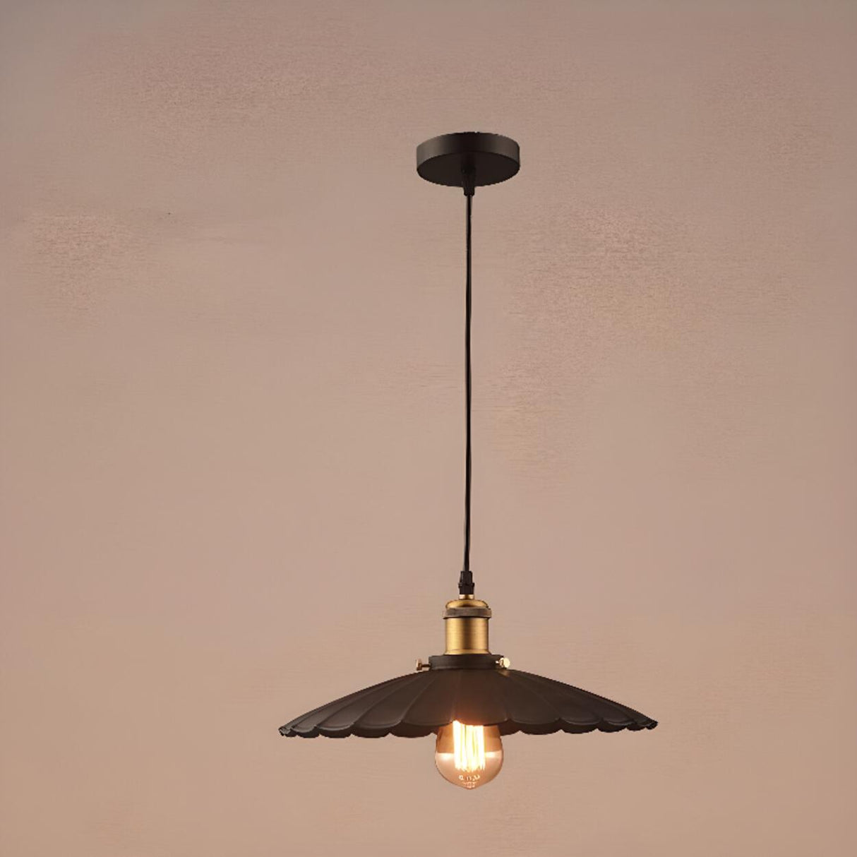 Industrial Black Metal Flat Dome Pendant Light Set Image - 8