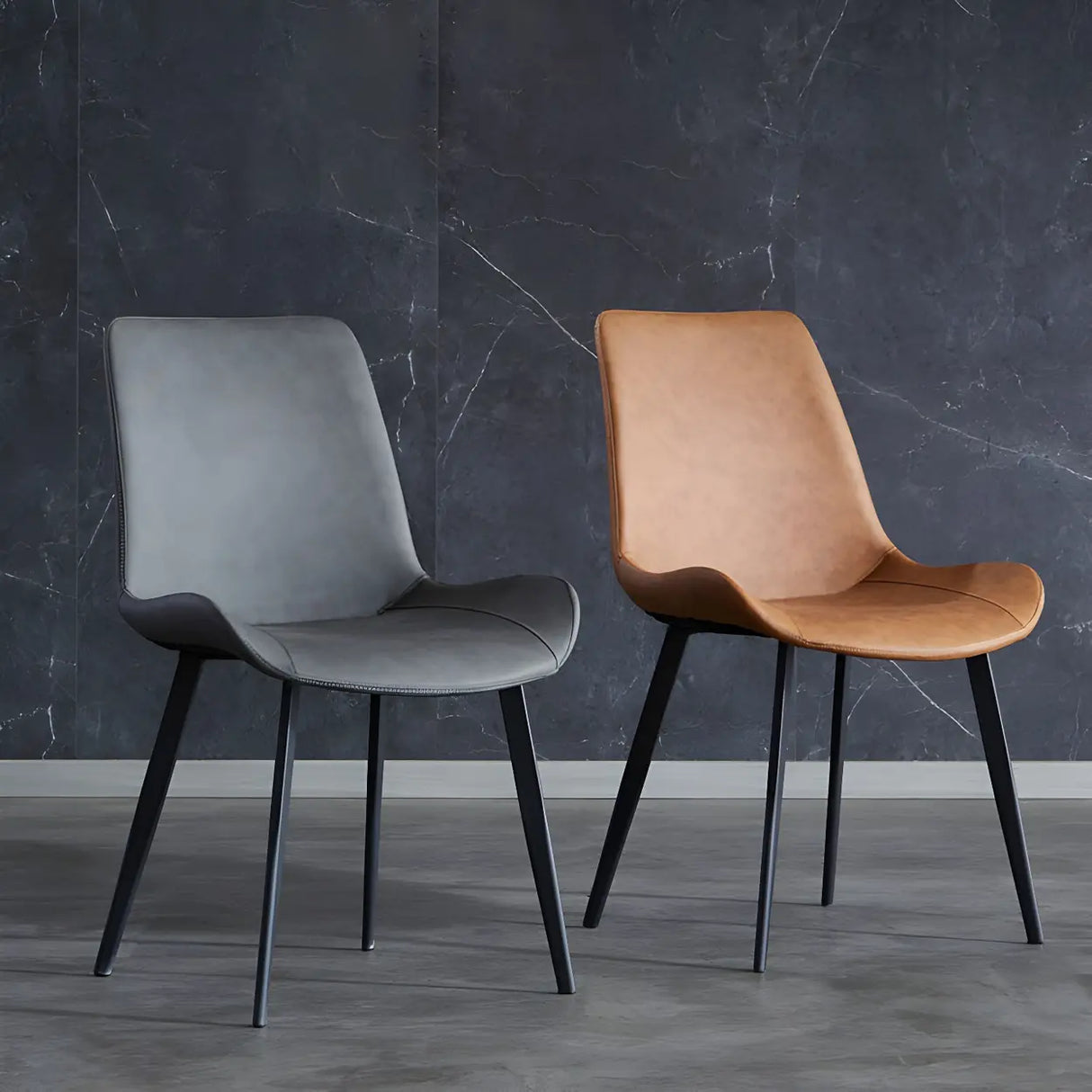 Industrial Black Metal Leg Leather Dining Arm Chair Image - 4