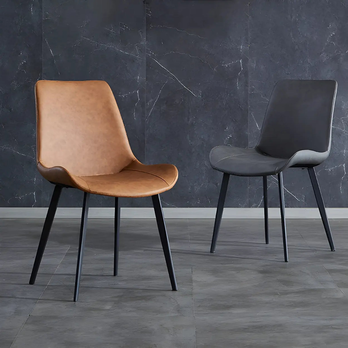 Industrial Black Metal Leg Leather Dining Arm Chair Image - 6