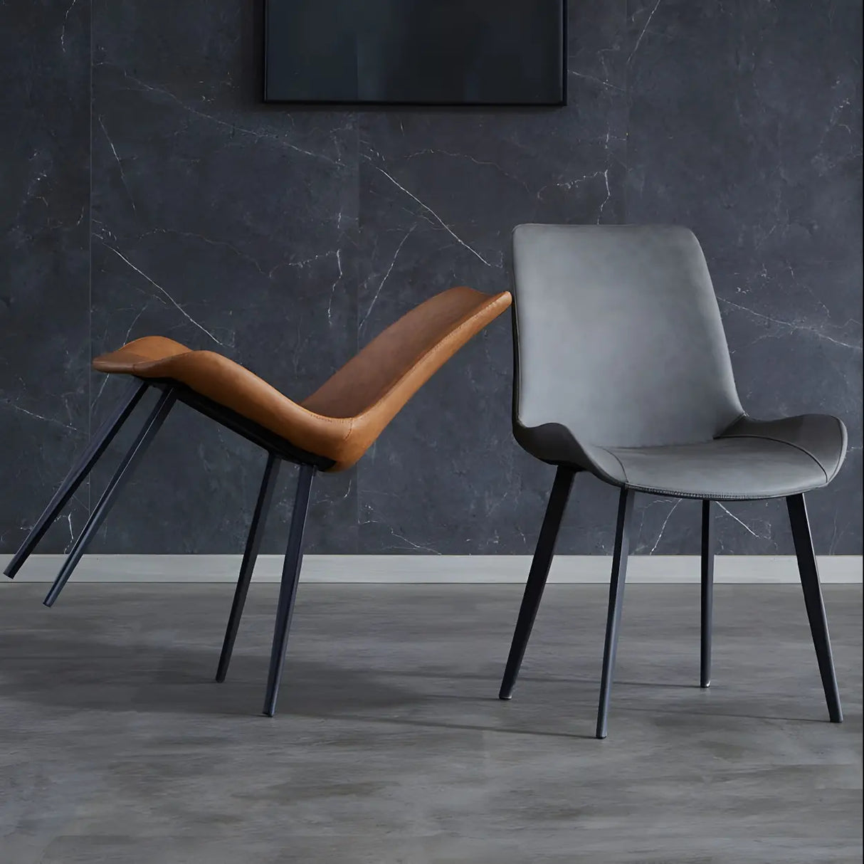 Industrial Black Metal Leg Leather Dining Arm Chair Image - 8