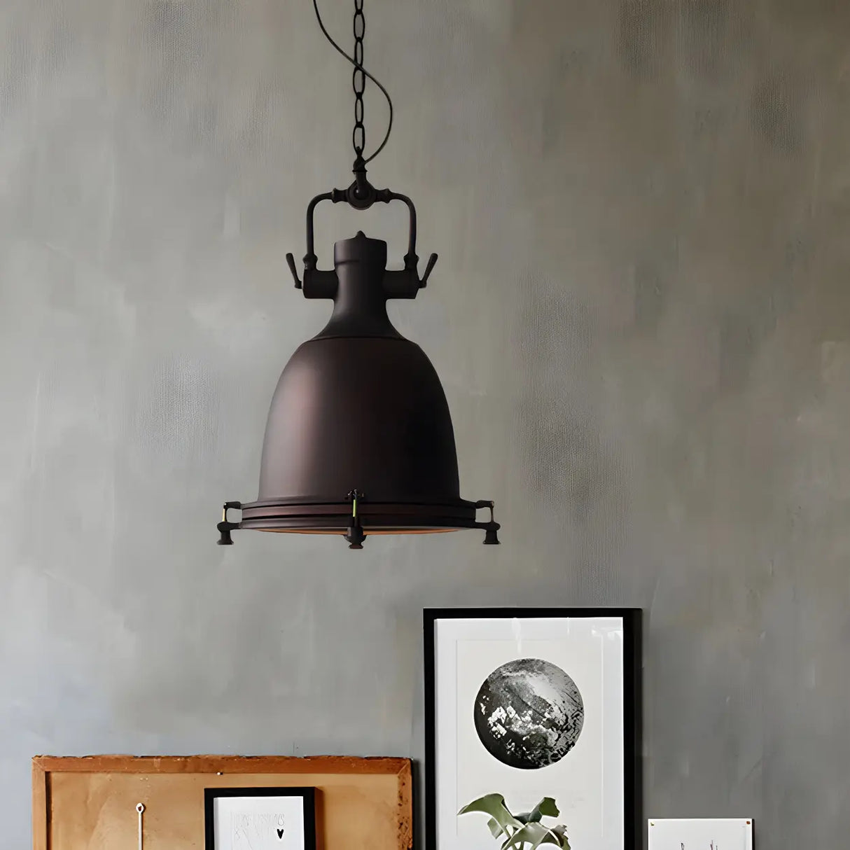 Industrial Black Metal Pot Shape Hanging Pendant Light Image - 6