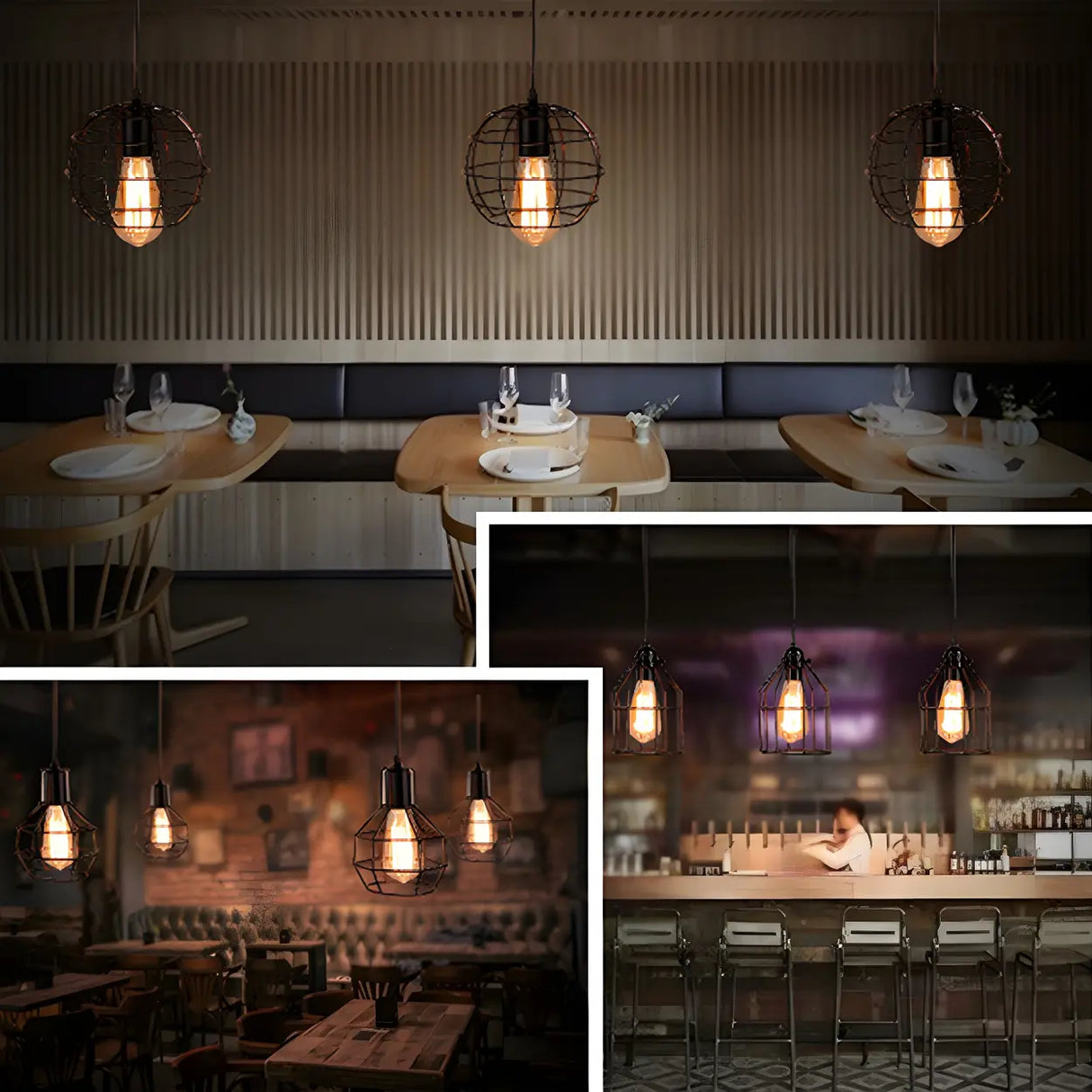 Industrial Black Metal Wire Caged Cord Pendant Light Image - 13