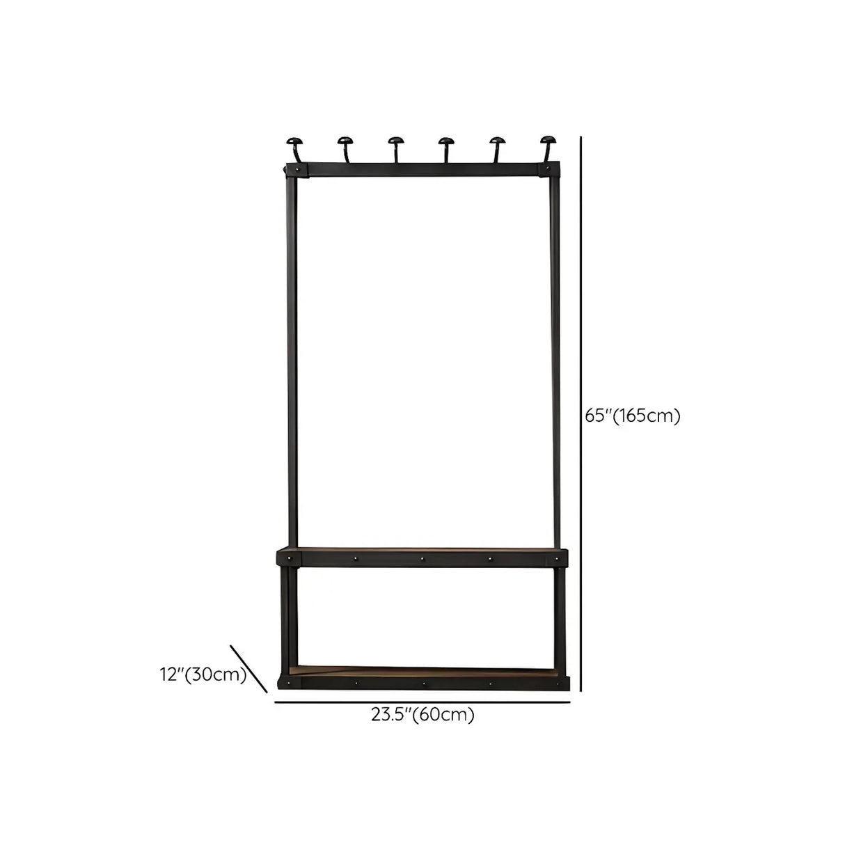Industrial Black Metal Wood Hall Tree with Shelves and Hooks