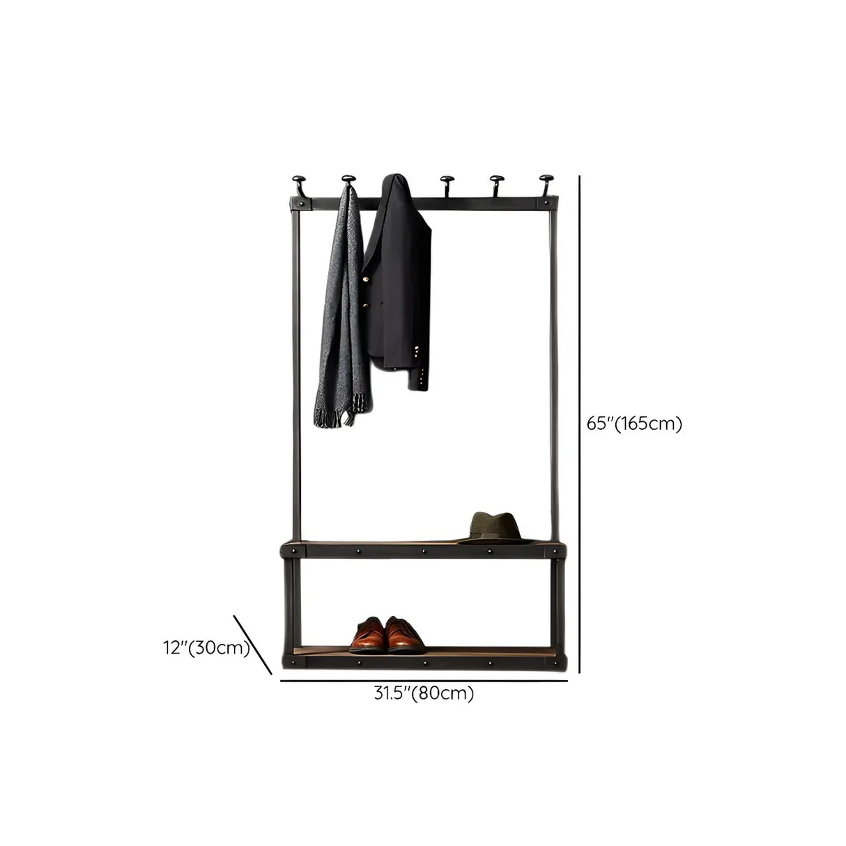 Industrial Black Metal Wood Hall Tree with Shelves and Hooks Image - 11