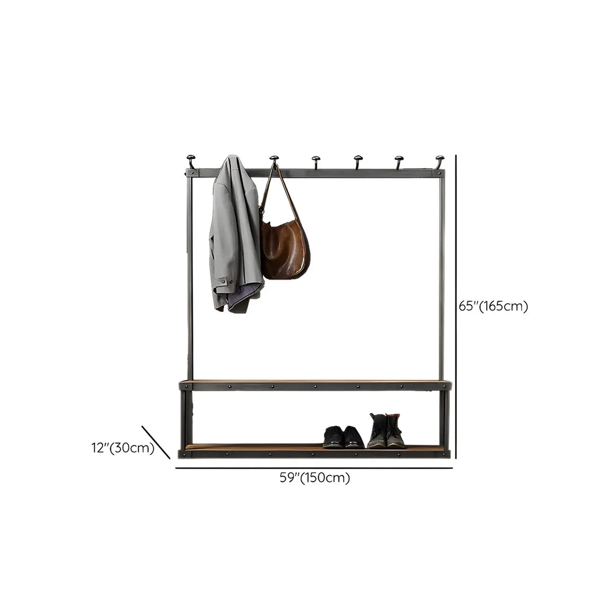 Industrial Black Metal Wood Hall Tree with Shelves and Hooks Image - 14