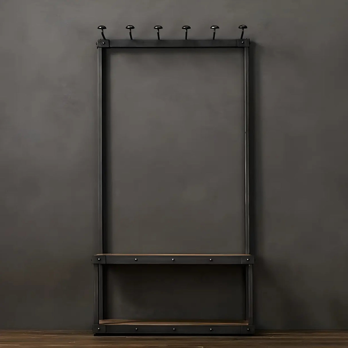 Industrial Black Metal Wood Hall Tree with Shelves and Hooks Image - 2