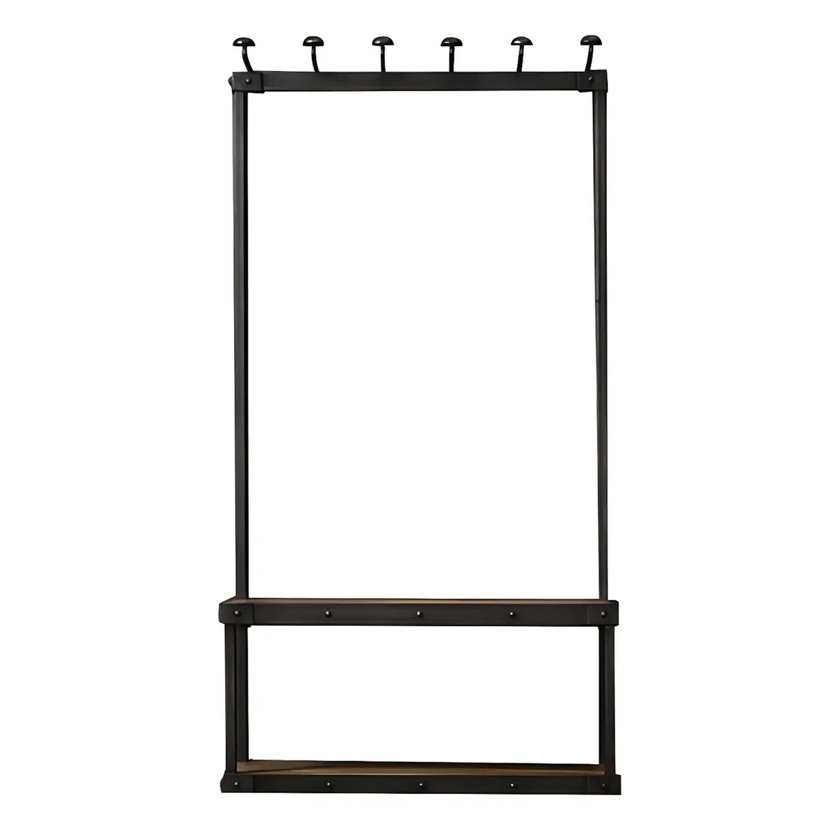 Industrial Black Metal Wood Hall Tree with Shelves and Hooks Image - 7