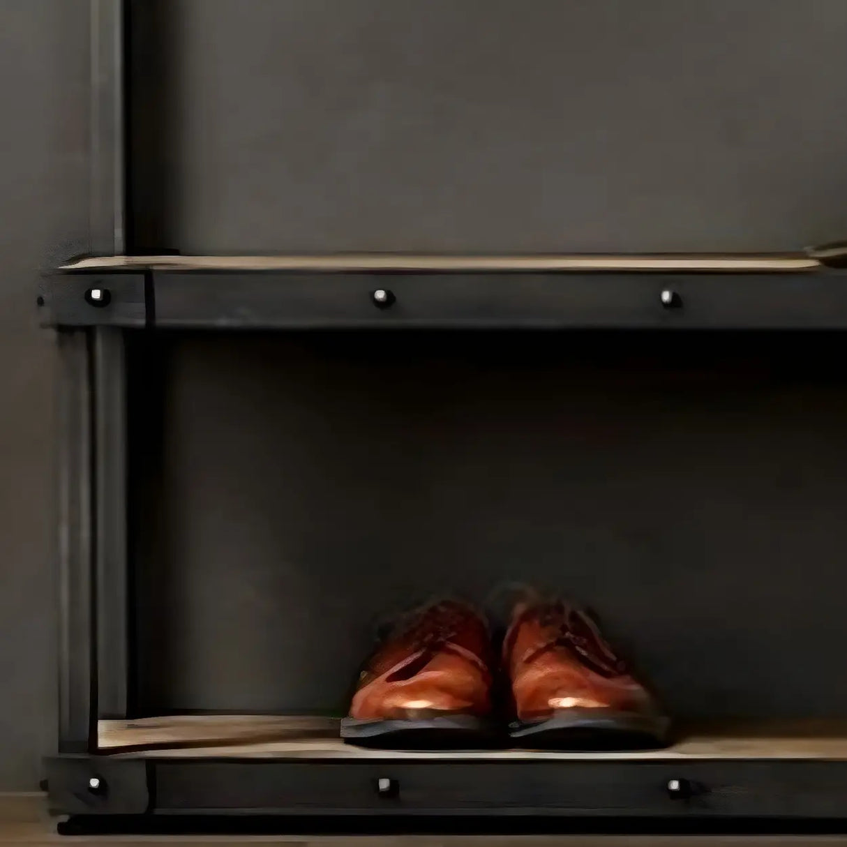 Industrial Black Metal Wood Hall Tree with Shelves and Hooks Image - 9