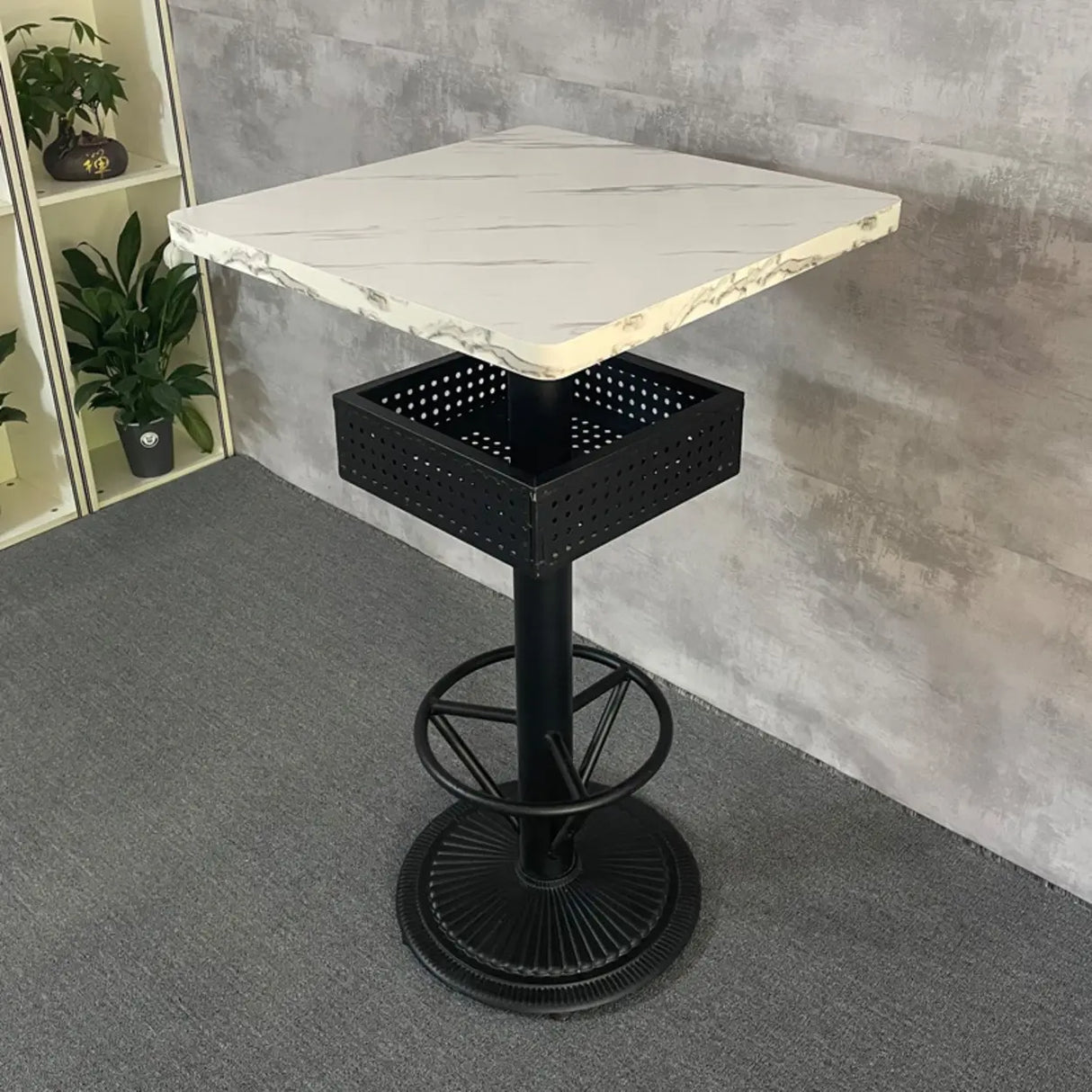 Industrial Black Small Round Bar Table with Storage Shelf Image - 12
