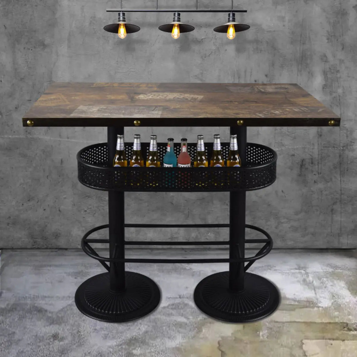 Industrial Black Small Round Bar Table with Storage Shelf Image - 17