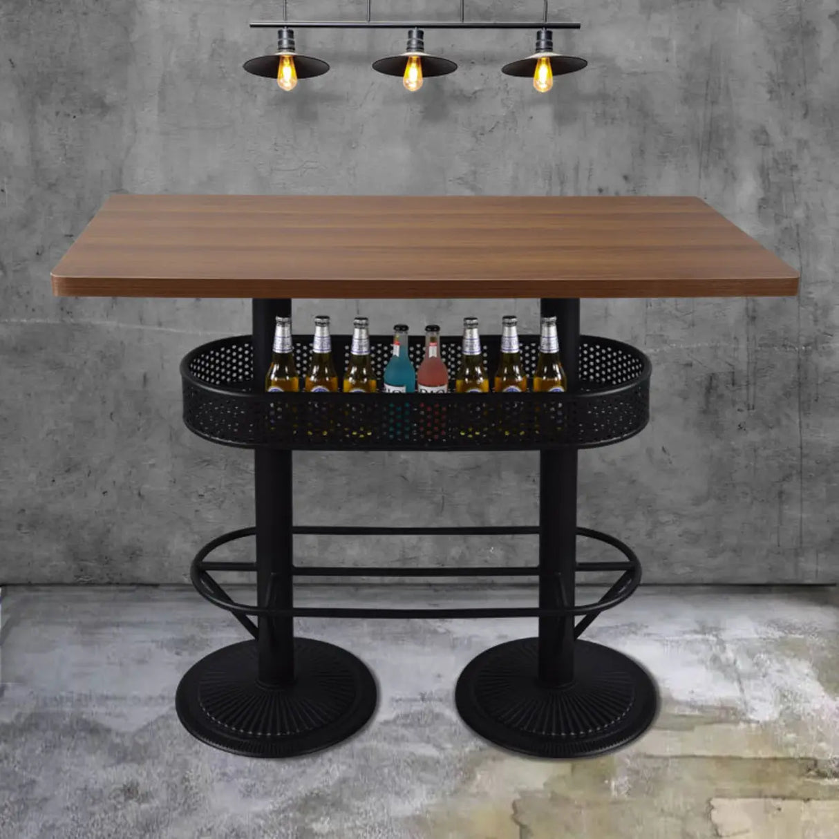Industrial Black Small Round Bar Table with Storage Shelf Image - 18