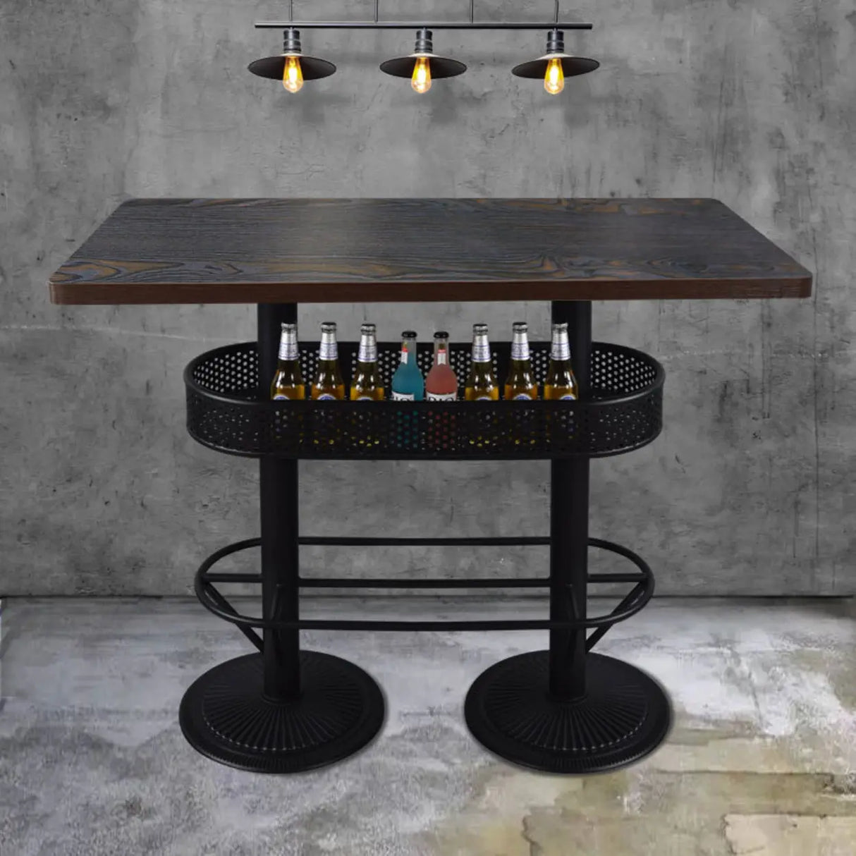 Industrial Black Small Round Bar Table with Storage Shelf Image - 19