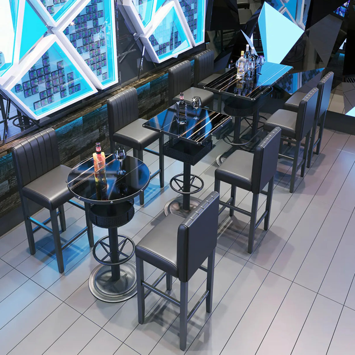 Industrial Black Small Round Bar Table with Storage Shelf Image - 2