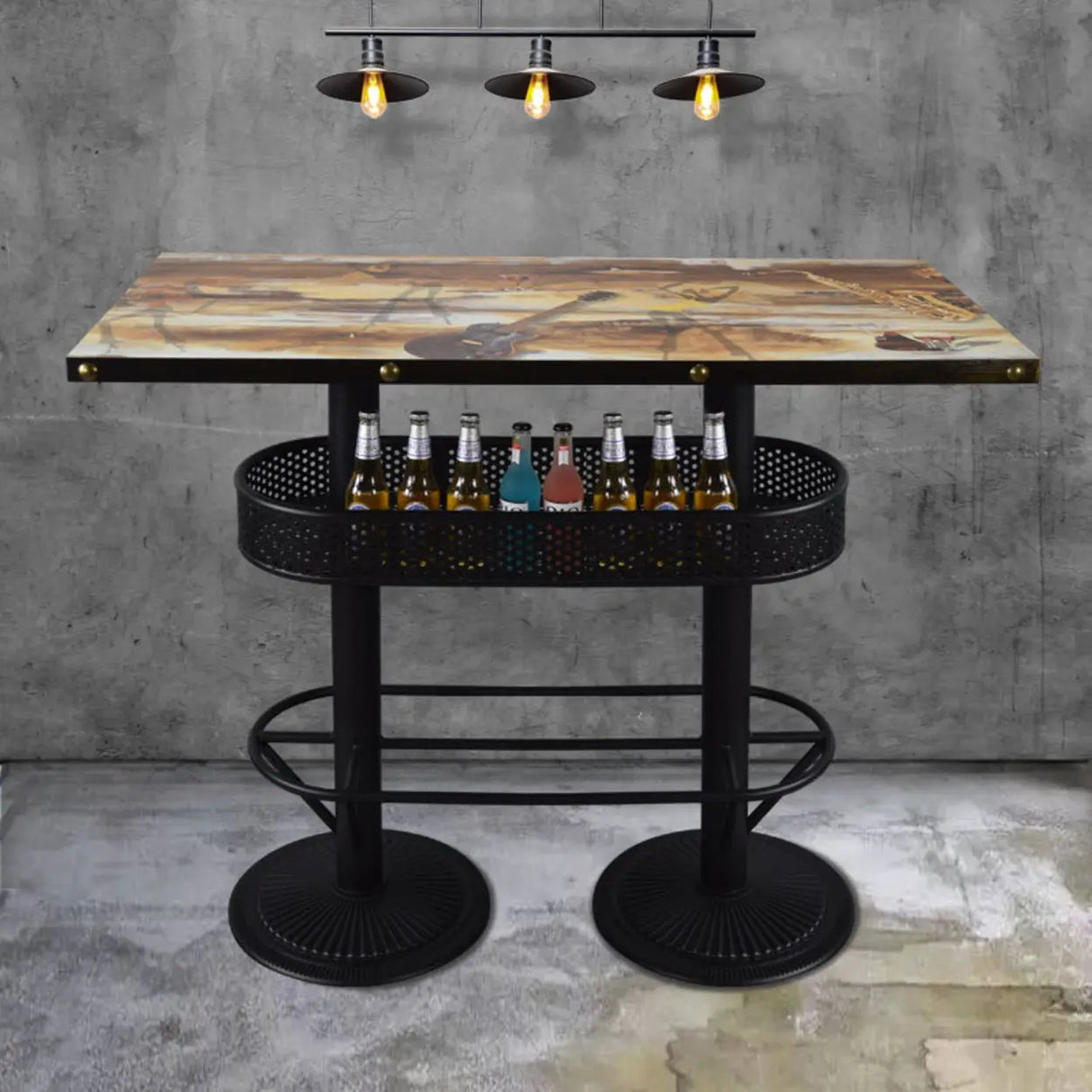 Industrial Black Small Round Bar Table with Storage Shelf Image - 20