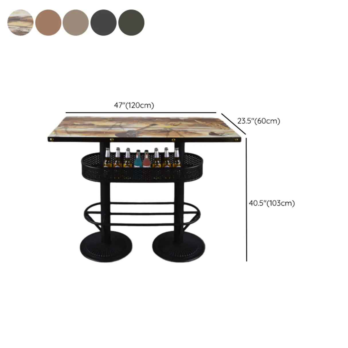 Industrial Black Small Round Bar Table with Storage Shelf Image - 27