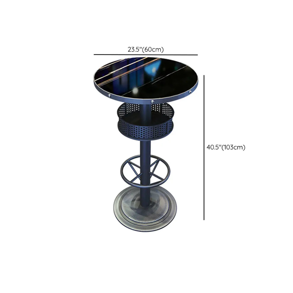 Industrial Black Small Round Bar Table with Storage Shelf Image - 28