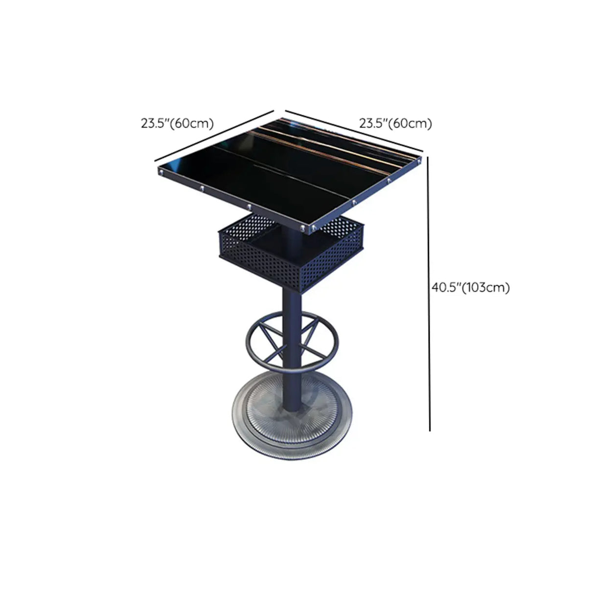 Industrial Black Small Round Bar Table with Storage Shelf Image - 29