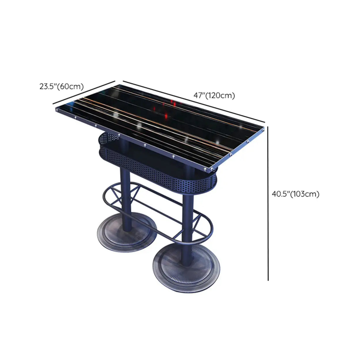 Industrial Black Small Round Bar Table with Storage Shelf Image - 30