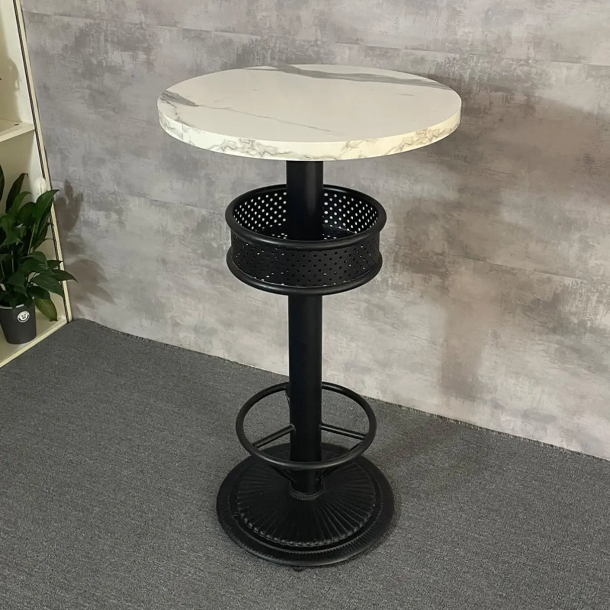 Industrial Black Small Round Bar Table with Storage Shelf Image - 4