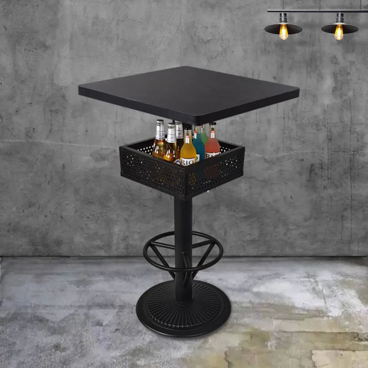 Industrial Black Small Round Bar Table with Storage Shelf Image - 9