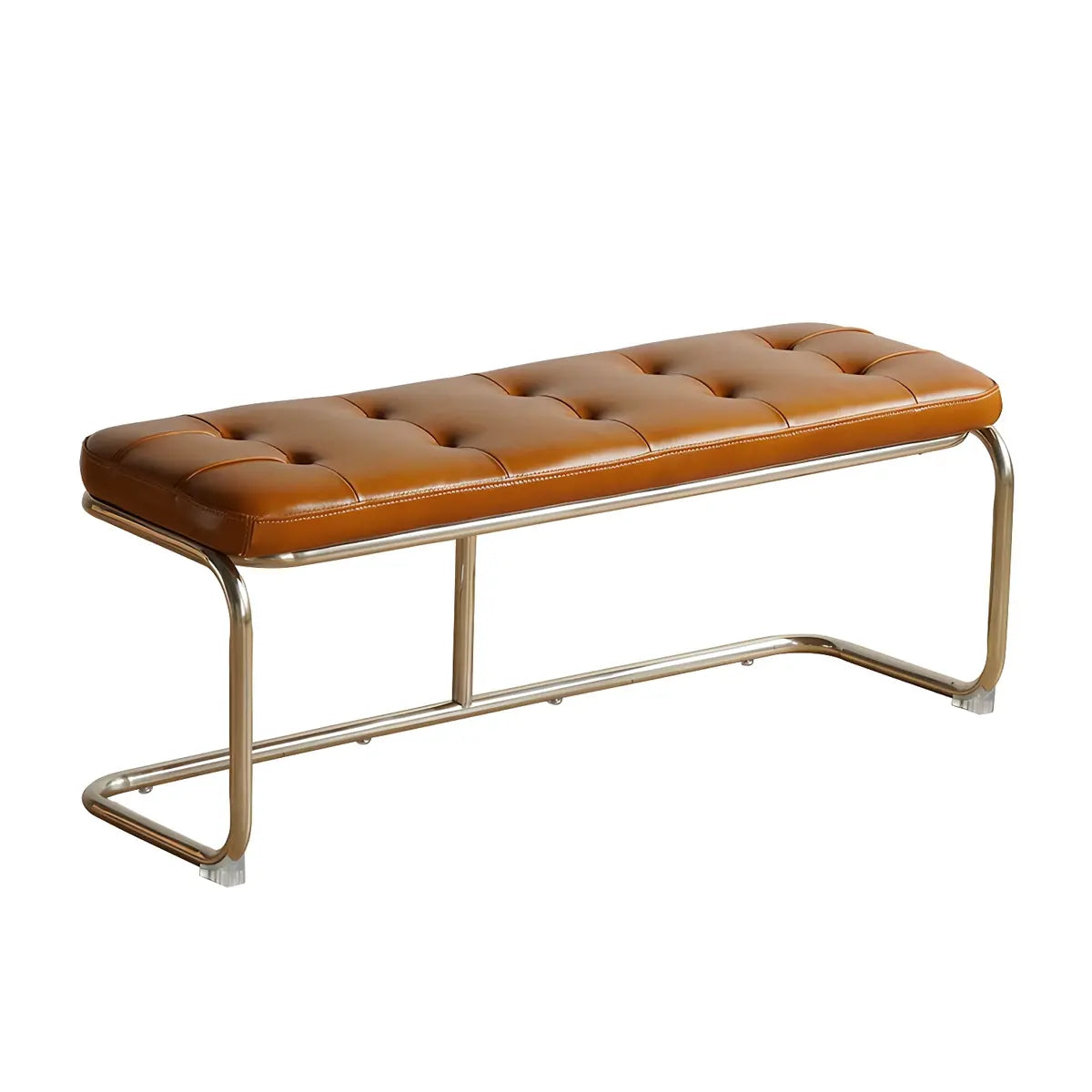 Industrial Brown Faux Leather Cushioned Entryway Bench Image - 7