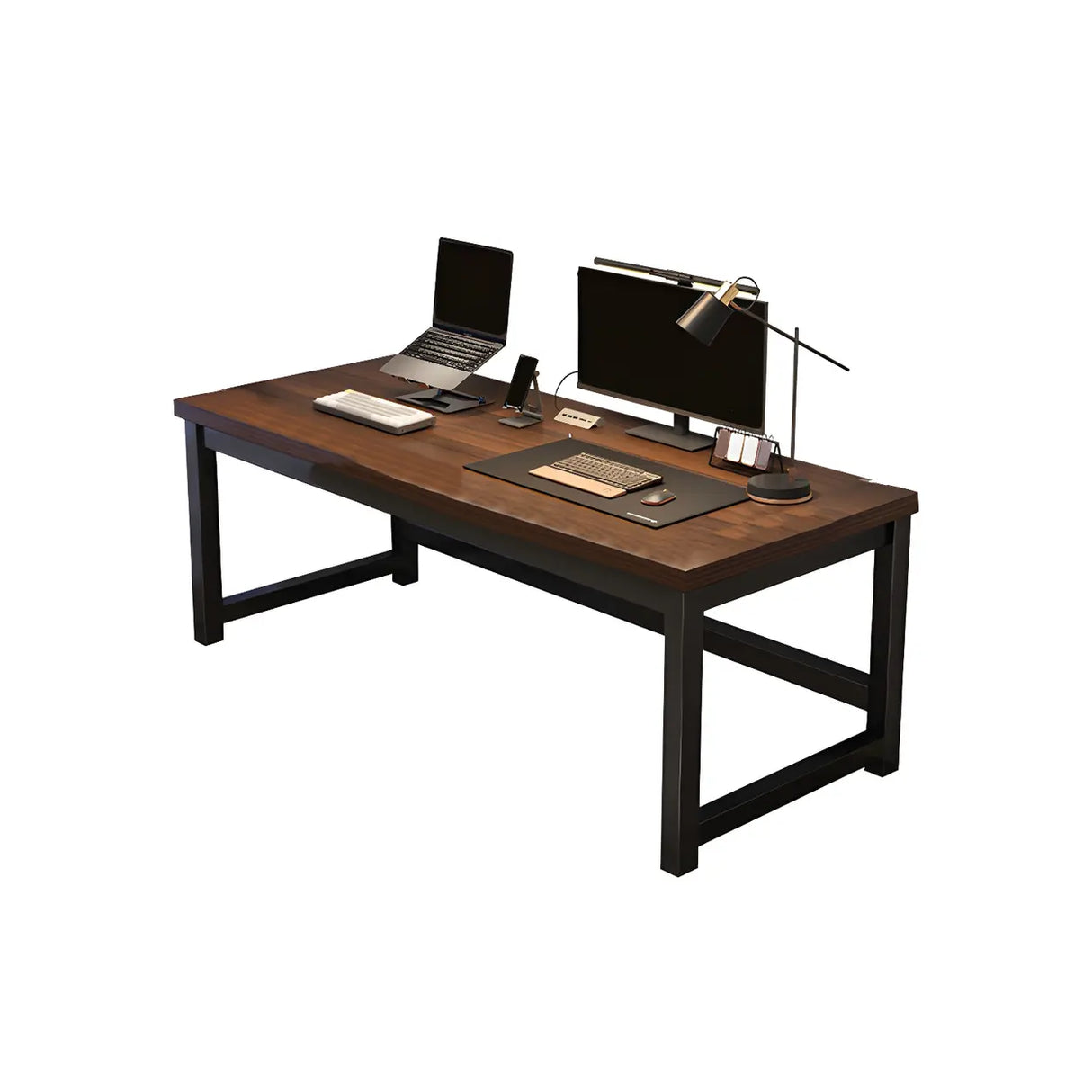 Industrial Brown Manufactured Wood H-Shape Gaming Desk Image - 10