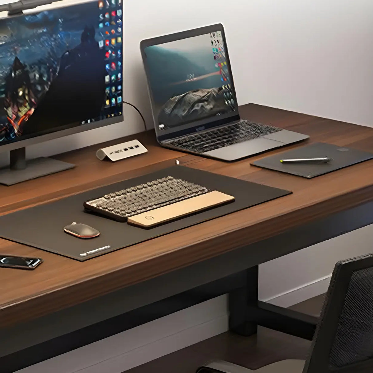 Industrial Brown Manufactured Wood H-Shape Gaming Desk Image - 16